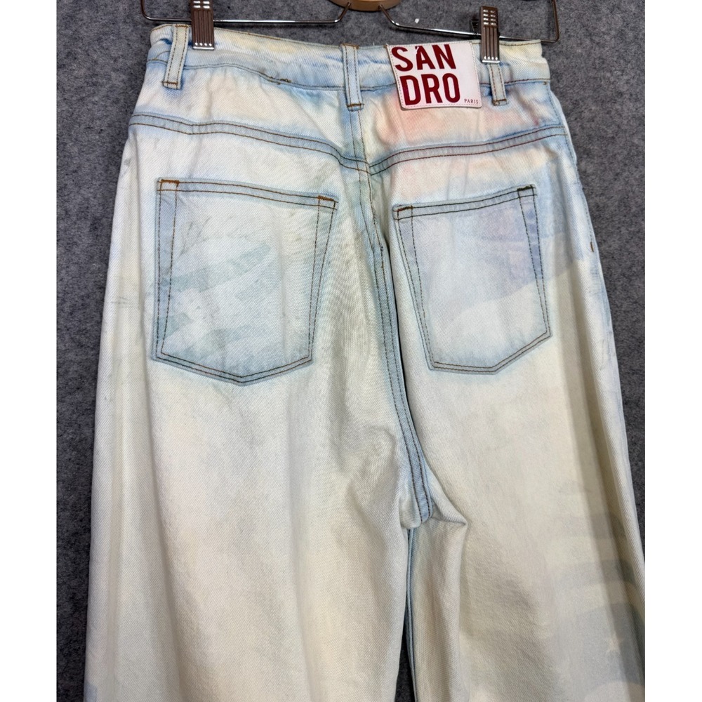 Sandro Jeans Womens French 38 US 6 26 Blue Rope Print Wide Leg Baggy Designer - Picture 5 of 12